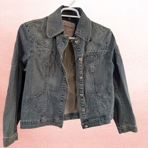 BRIGHTON JEAN W/ APPLIQUÉ HEART Patterned Denim Jacket M (8-10)